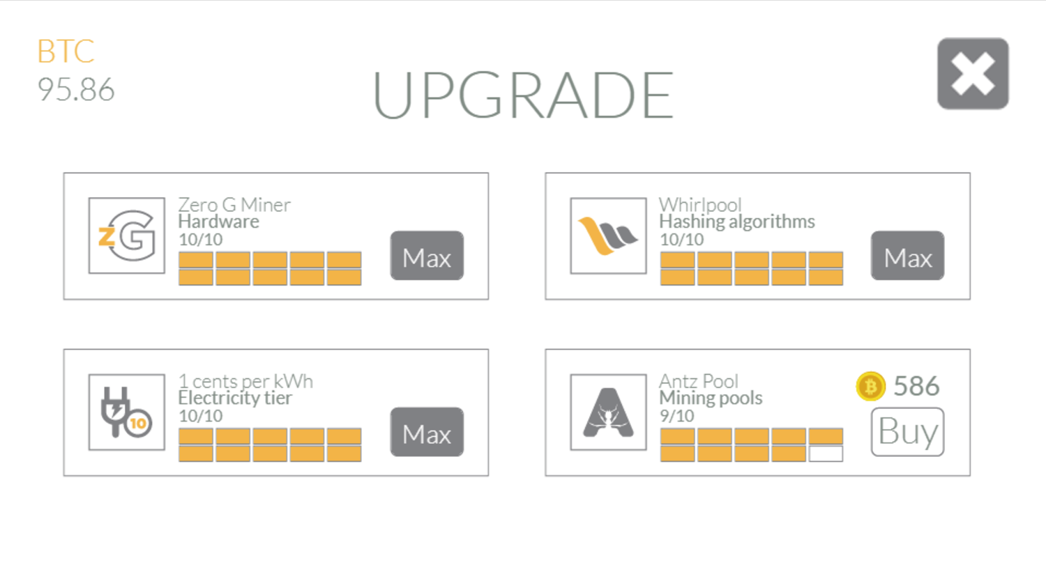 Bitcoin Tap Tap Mine Game Final Upgrade Screenshot.