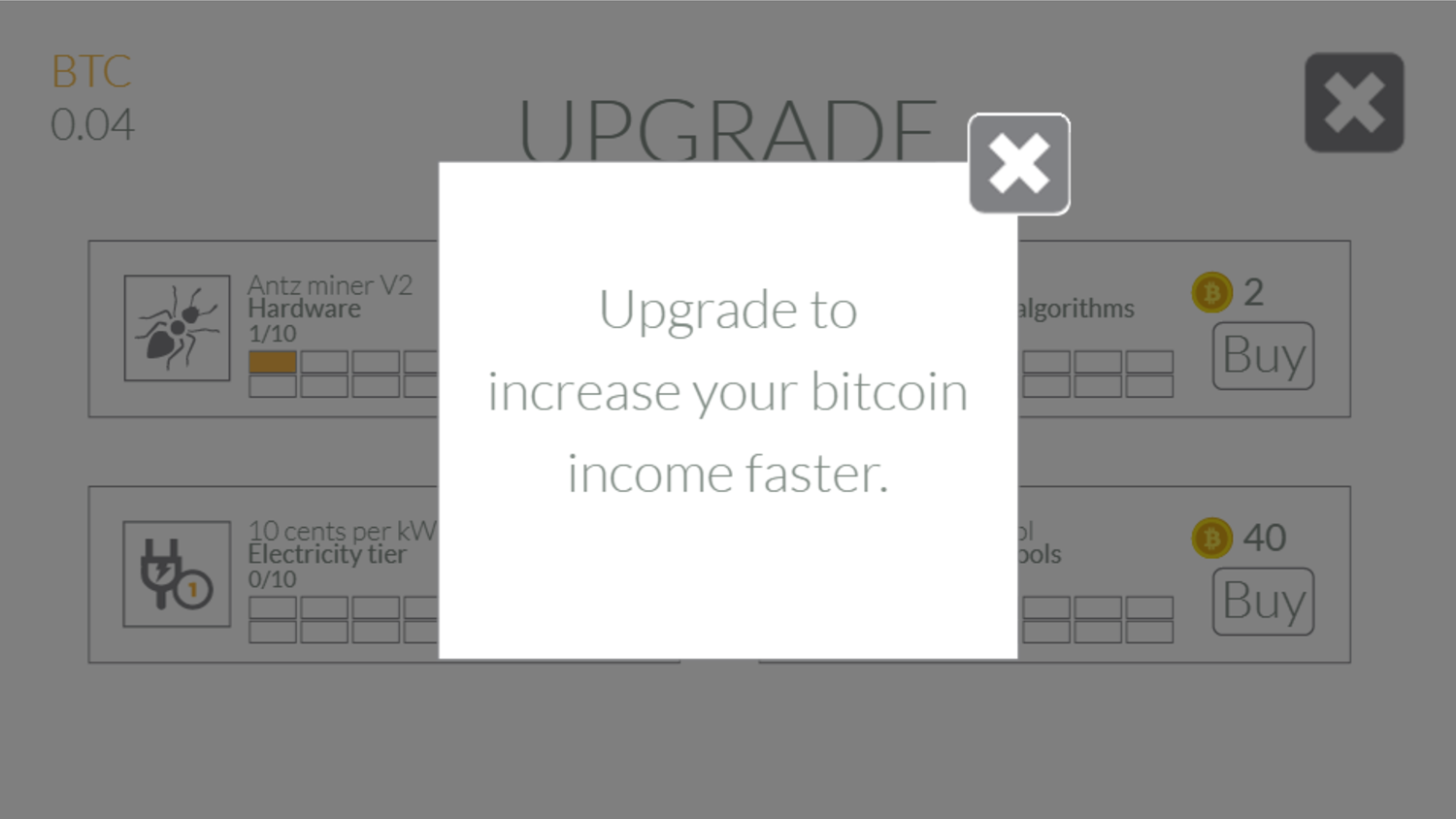 Bitcoin Tap Tap Mine Game Keep Upgrading Screenshot.