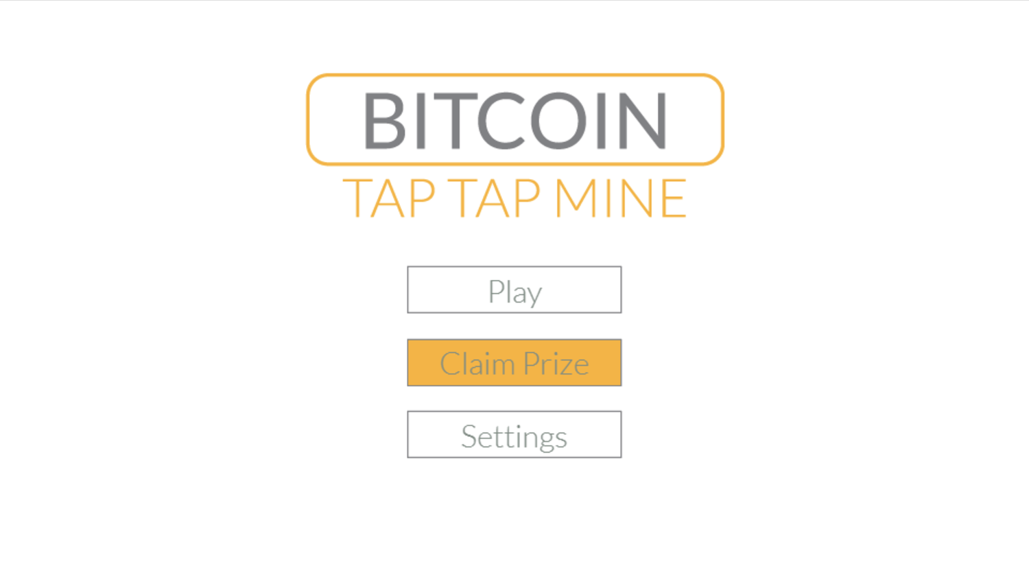 Bitcoin Tap Tap Mine Game Welcome Screen Screenshot.