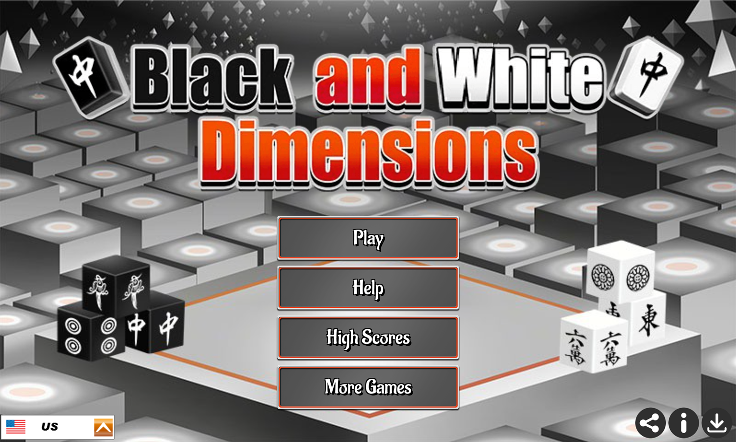Black and White Dimensions Game Welcome Screen Screenshot.