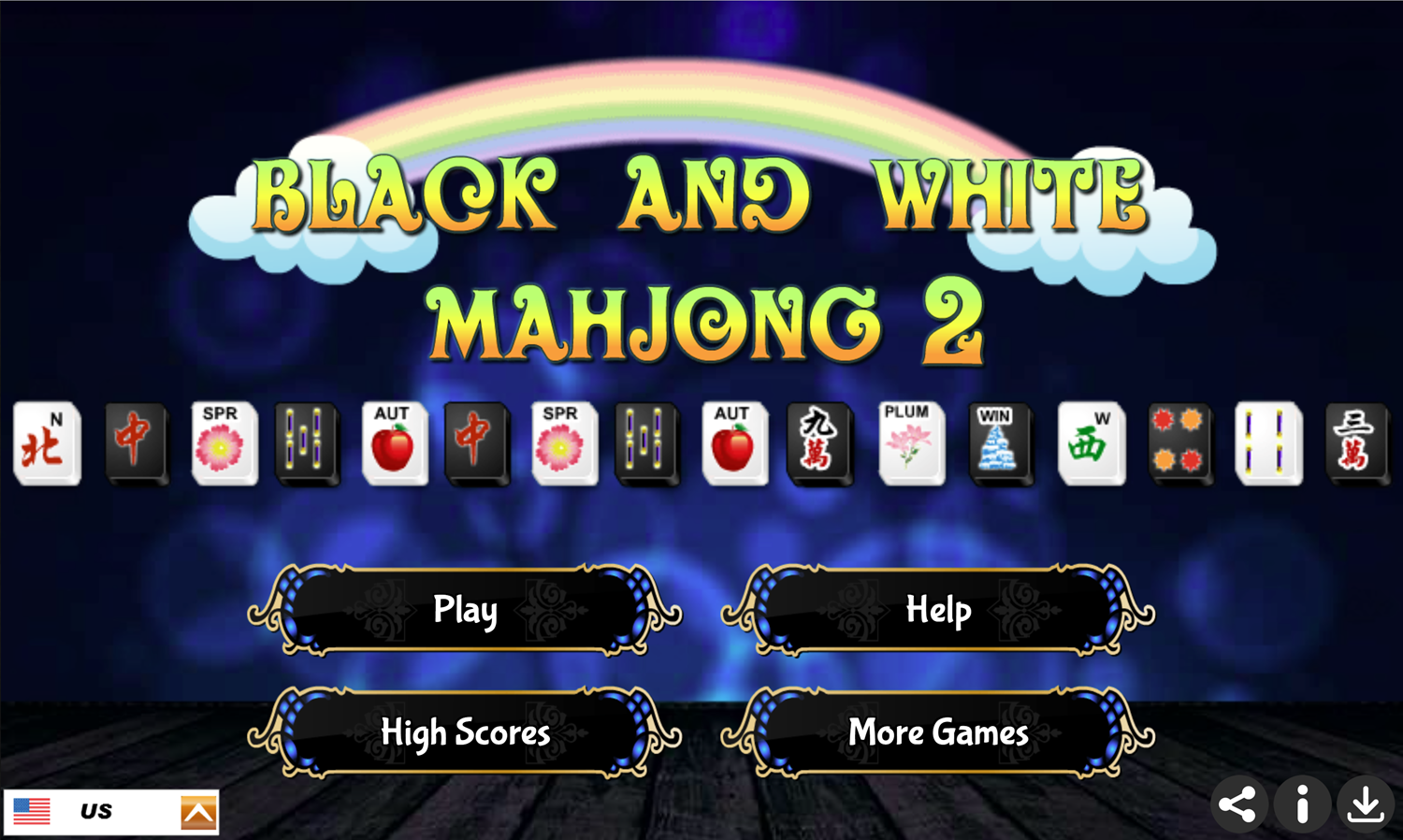 Black and White Mahjong 2 Game Welcome Screen Screenshot.