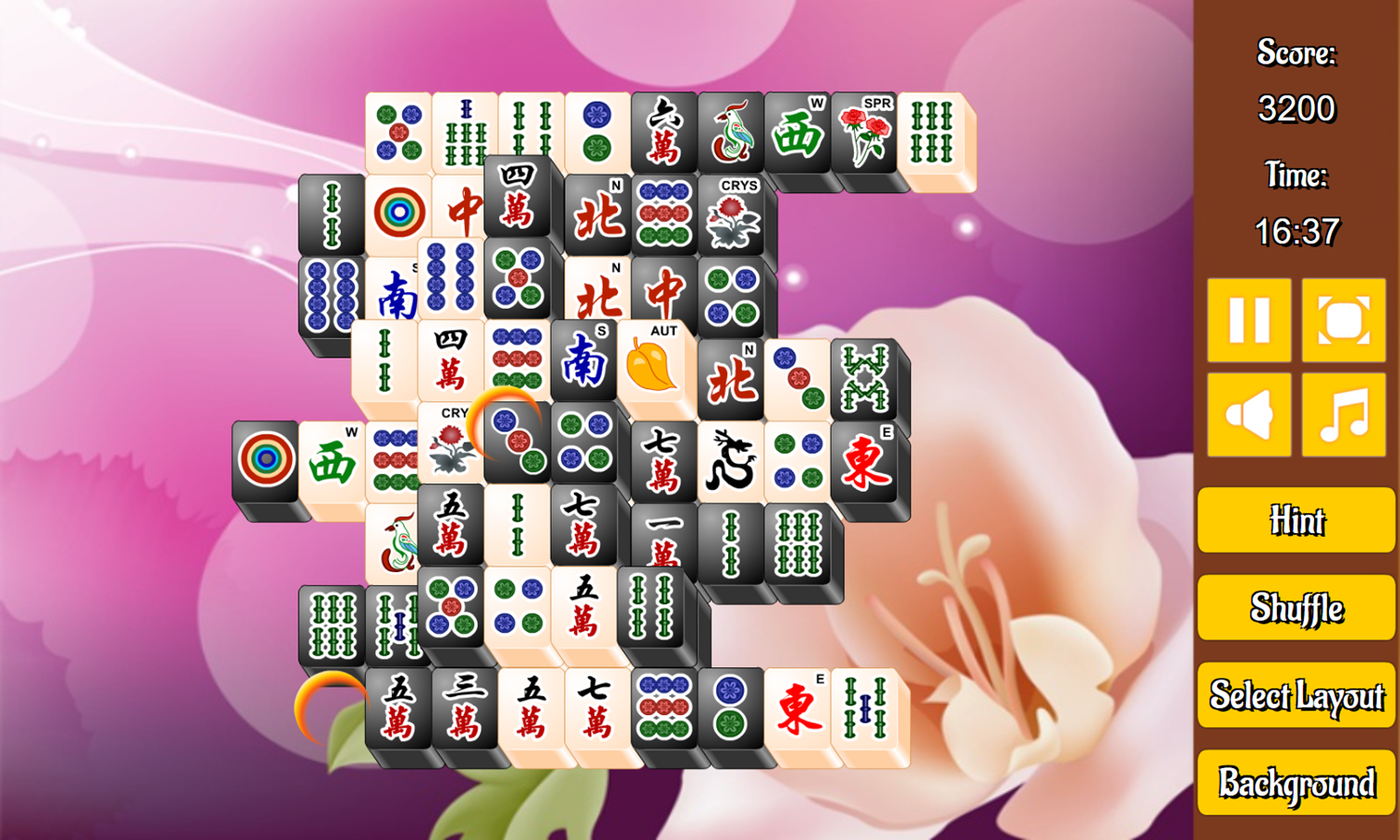 Black and White Mahjong Game Level Play Screenshot.