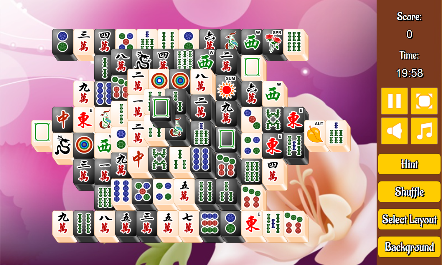 Black and White Mahjong Game Level Start Screenshot.