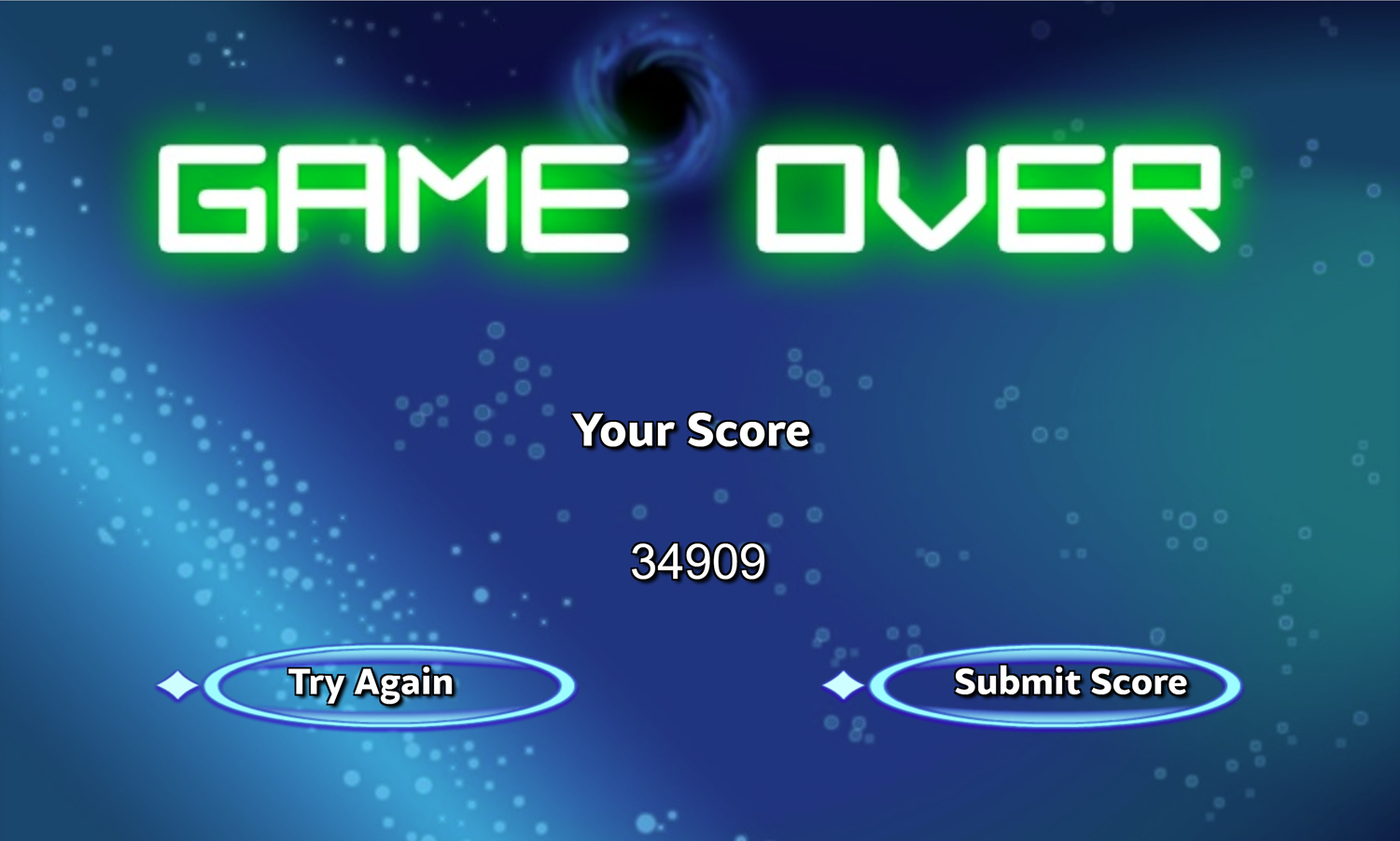 Black Hole Solitaire Game Over Screen Screenshot.