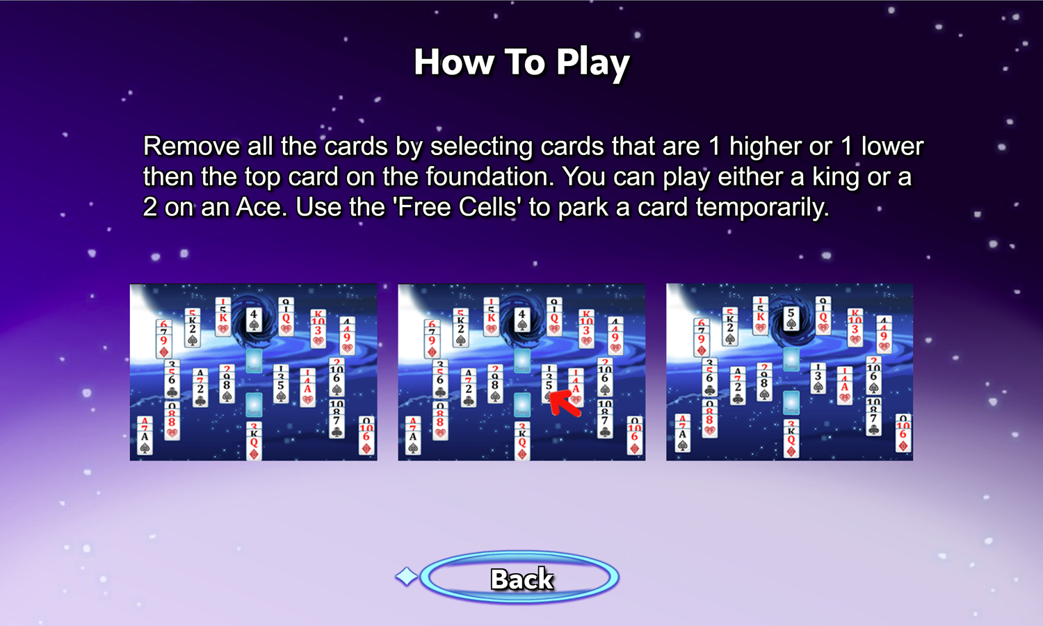 Black Hole Solitaire Game How to Play Screen Screenshot.