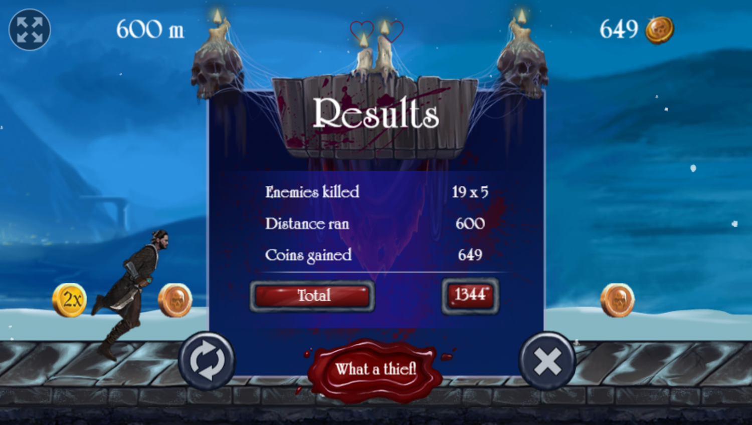 Black Thrones Game Results Screenshot.