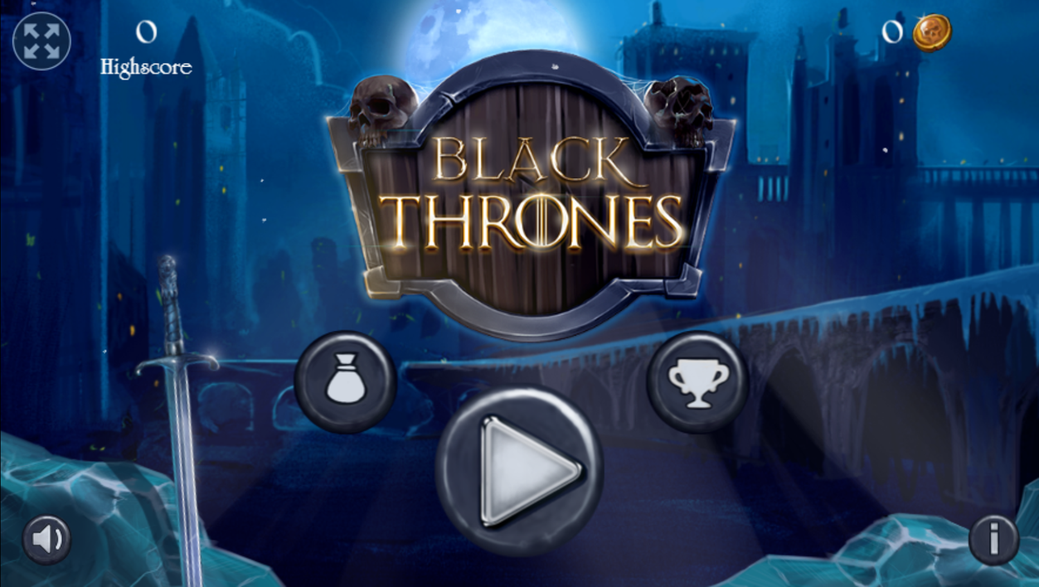 Black Thrones Game Welcome Screen Screenshot.