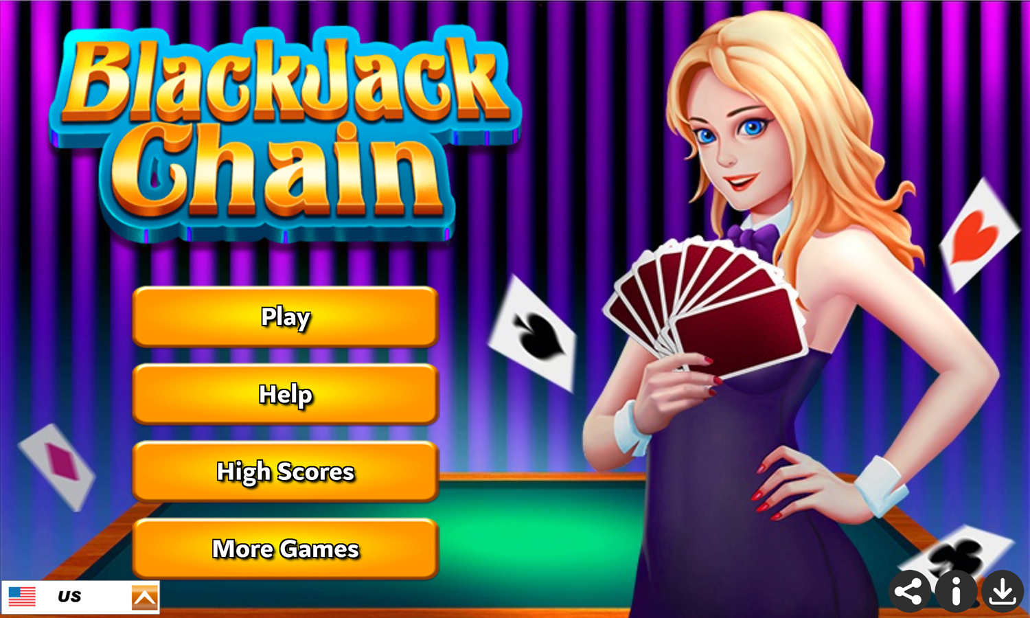 Blackjack Chain Game Welcome Screen Screenshot.