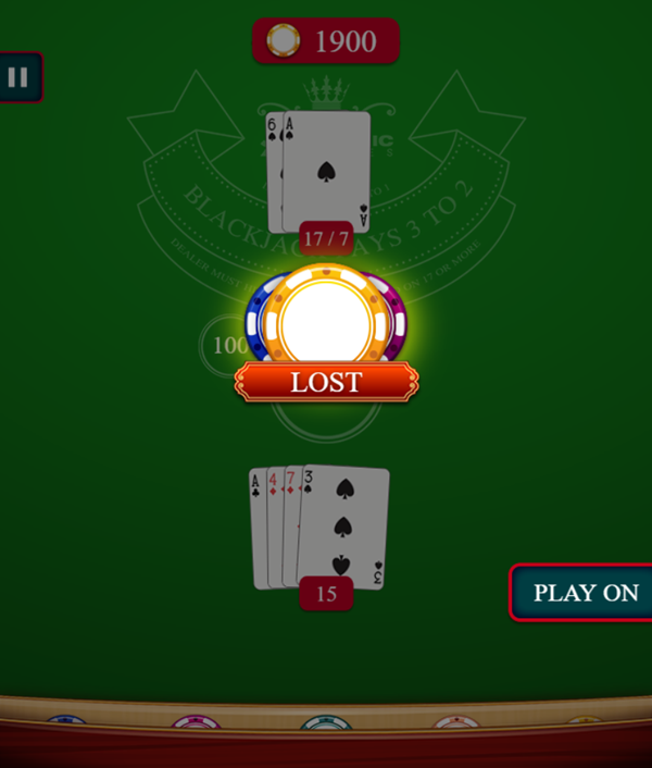 Blackjack Master Game Lost Screenshot.