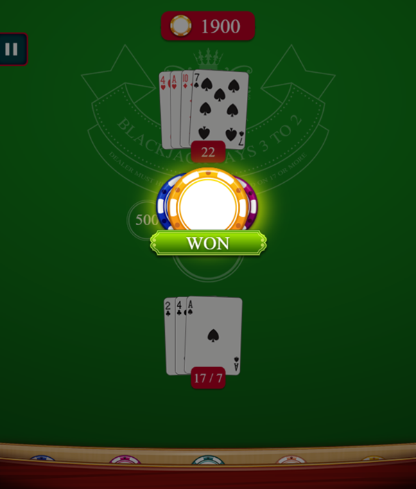 Blackjack Master Game Win Screenshot.