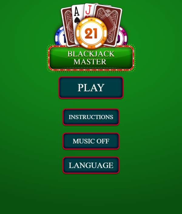 Blackjack Master Game Welcome Screen Screenshot.