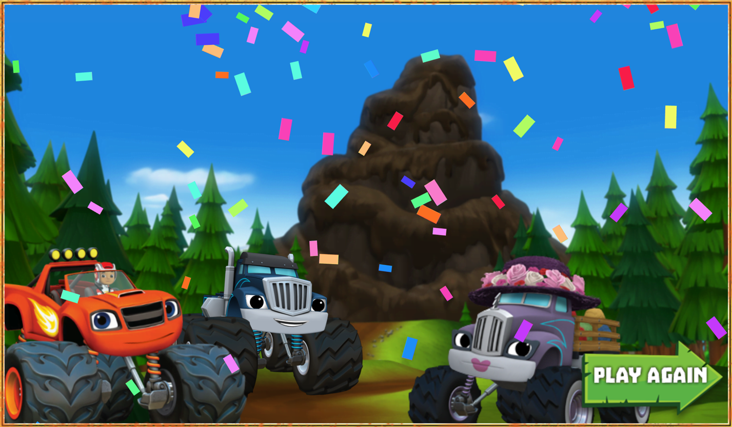 Blaze and the Monster Machines Mud Mountain Rescue Game Over Screenshot.