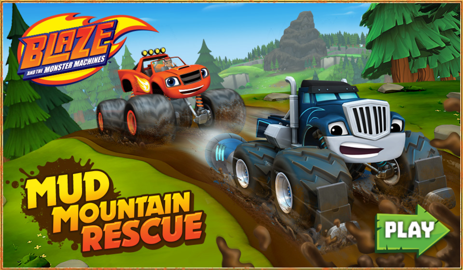 Blaze and the Monster Machines Mud Mountain Rescue Game Welcome Screen Screenshot.