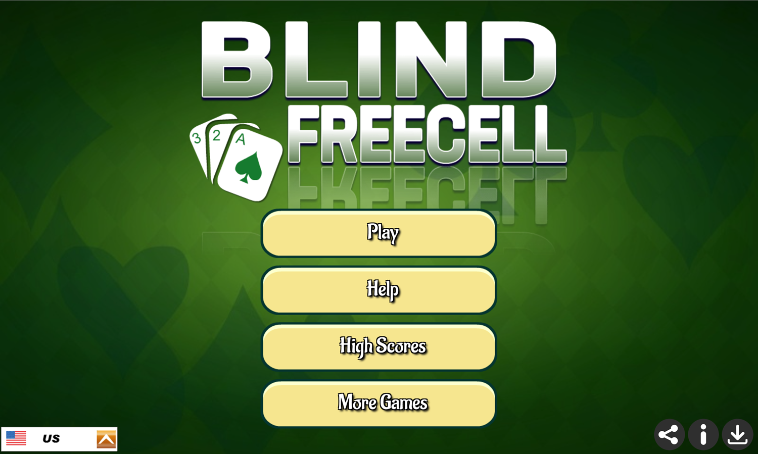 Blind Freecell Game Welcome Screen Screenshot.