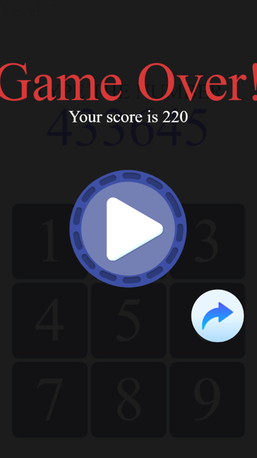 Blink Memory Game Over Screenshot.