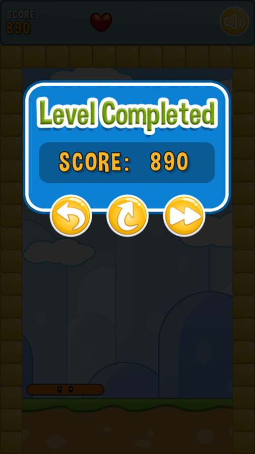 Block Breaker Game Level Completed Screenshot.