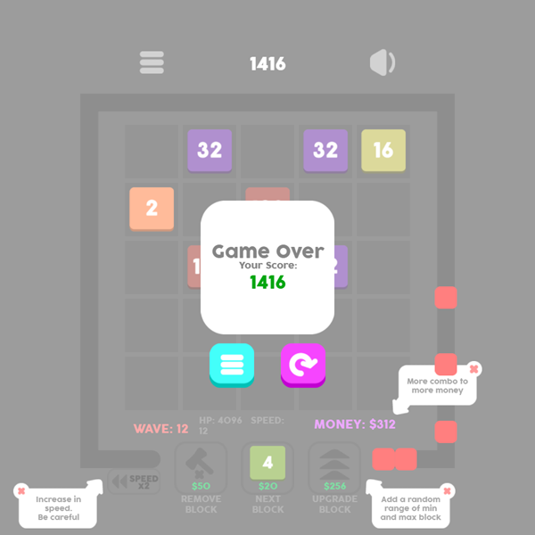 Block Defender Game Over Screenshot.