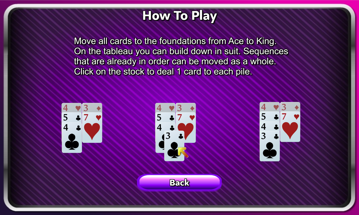 Blockade Solitaire Game How to Play Screen Screenshot.