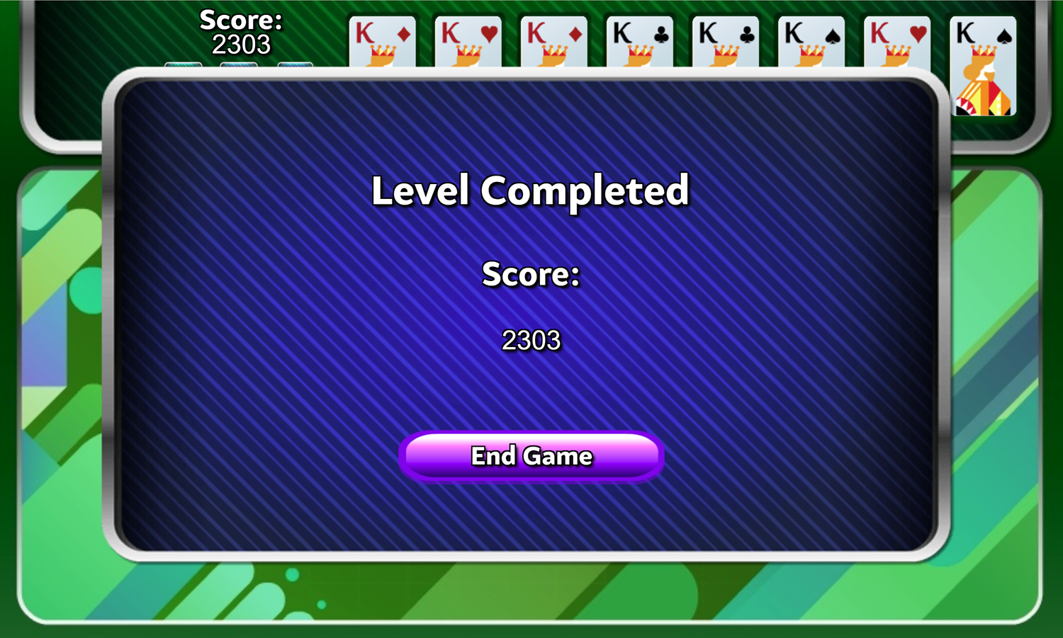 Blockade Solitaire Game Level Completed Screen Screenshot.