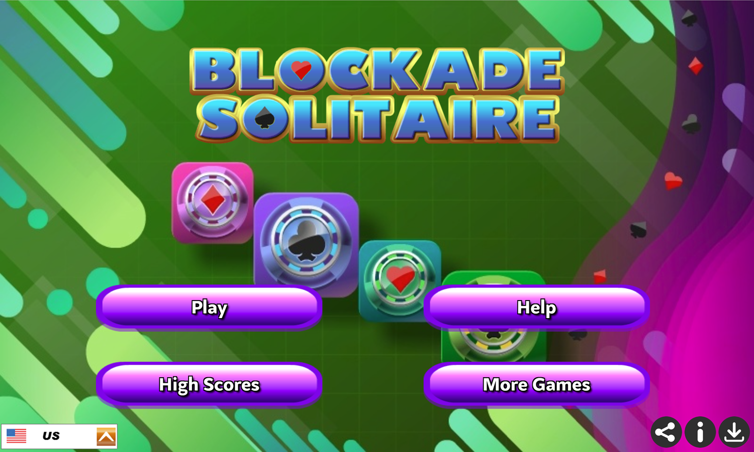 Blockade Solitaire Game Welcome Screen Screenshot.