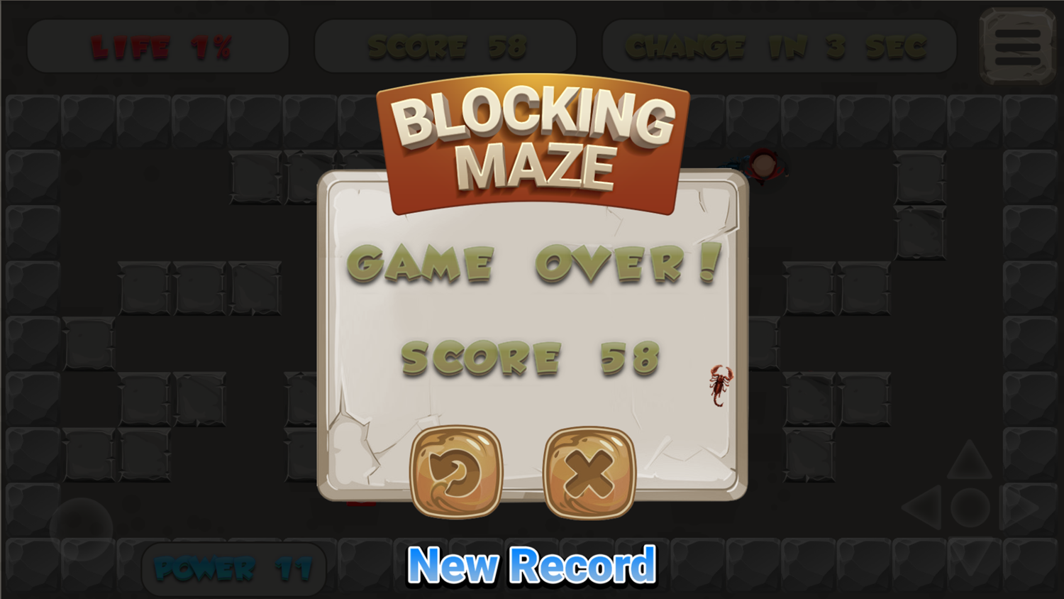 Blocking Maze Game Over Screenshot.