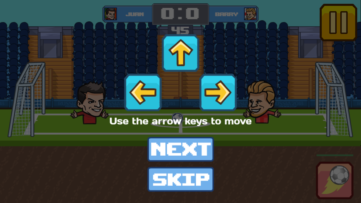 Bobblehead Soccer Royale Game Controls Screenshot.