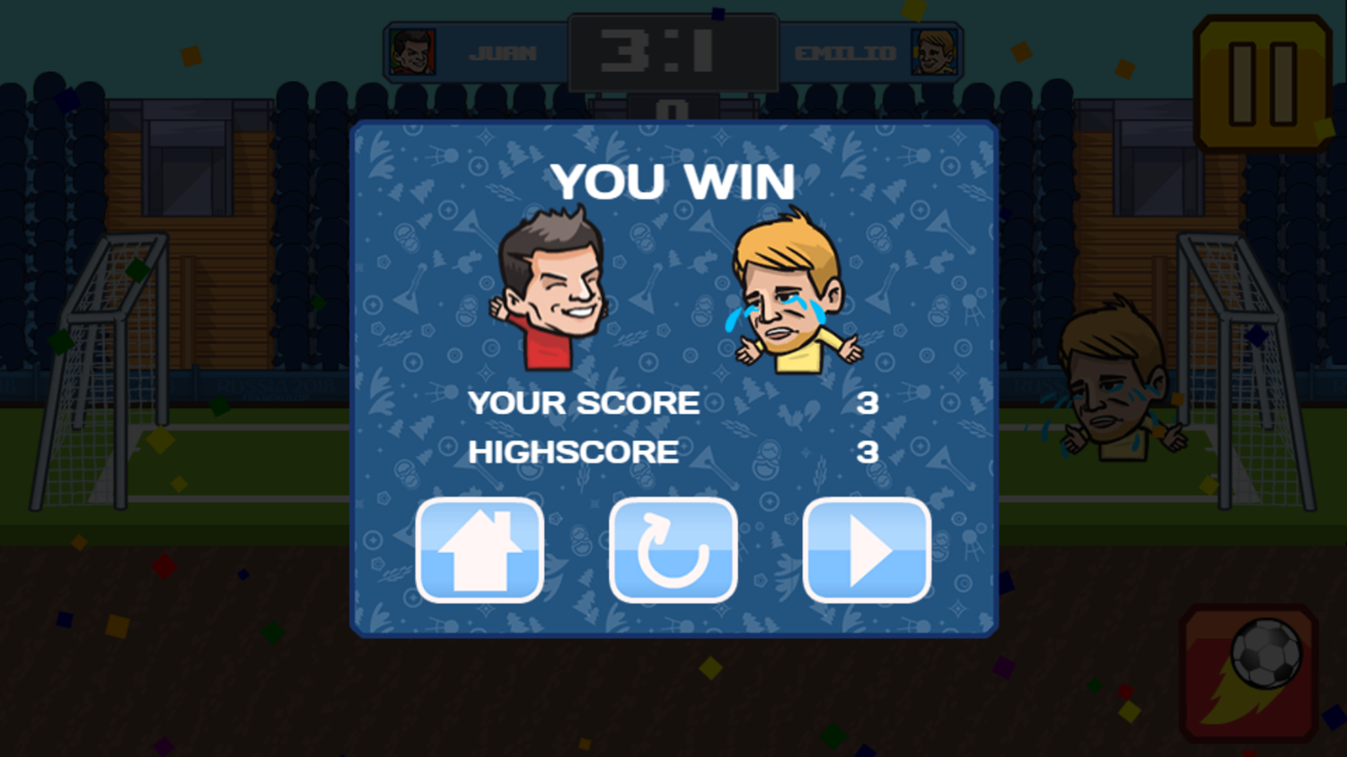 Bobblehead Soccer Royale Game Win Screenshot.