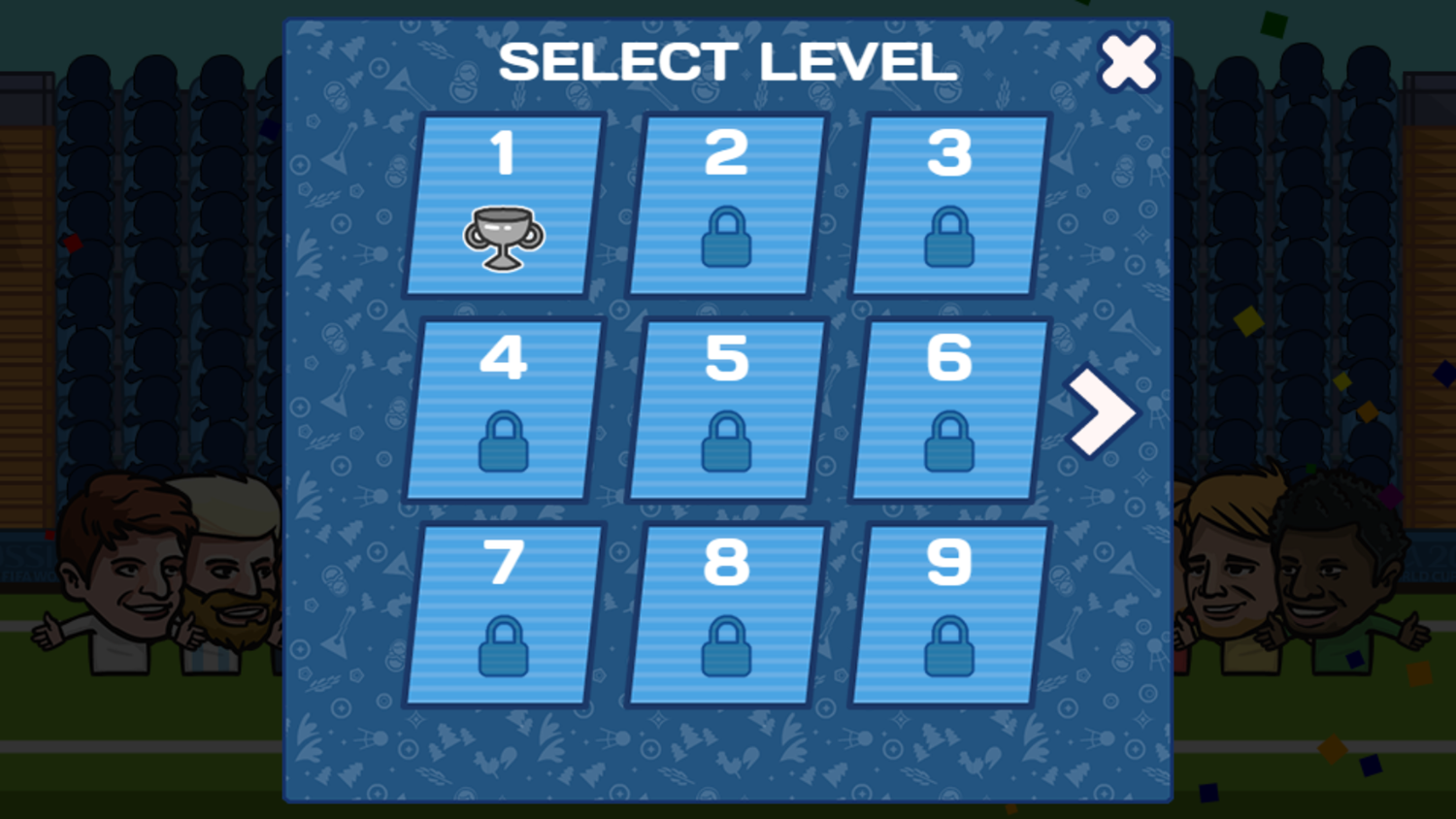 Bobblehead Soccer Royale Game Select Level Screenshot.