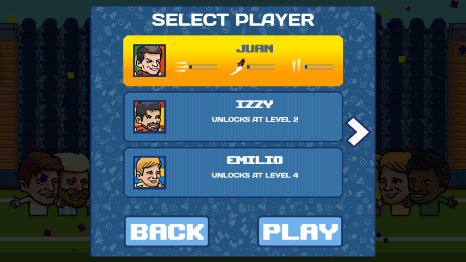 Bobblehead Soccer Royale Game Select Player Screenshot.