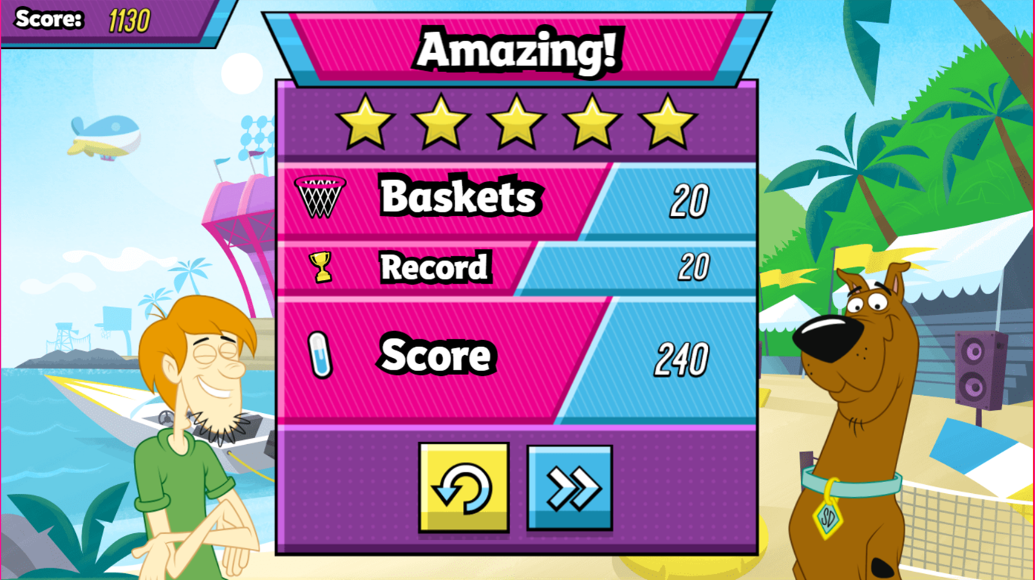 Boomerang All Stars Basket Zorb Game Score Screenshot.