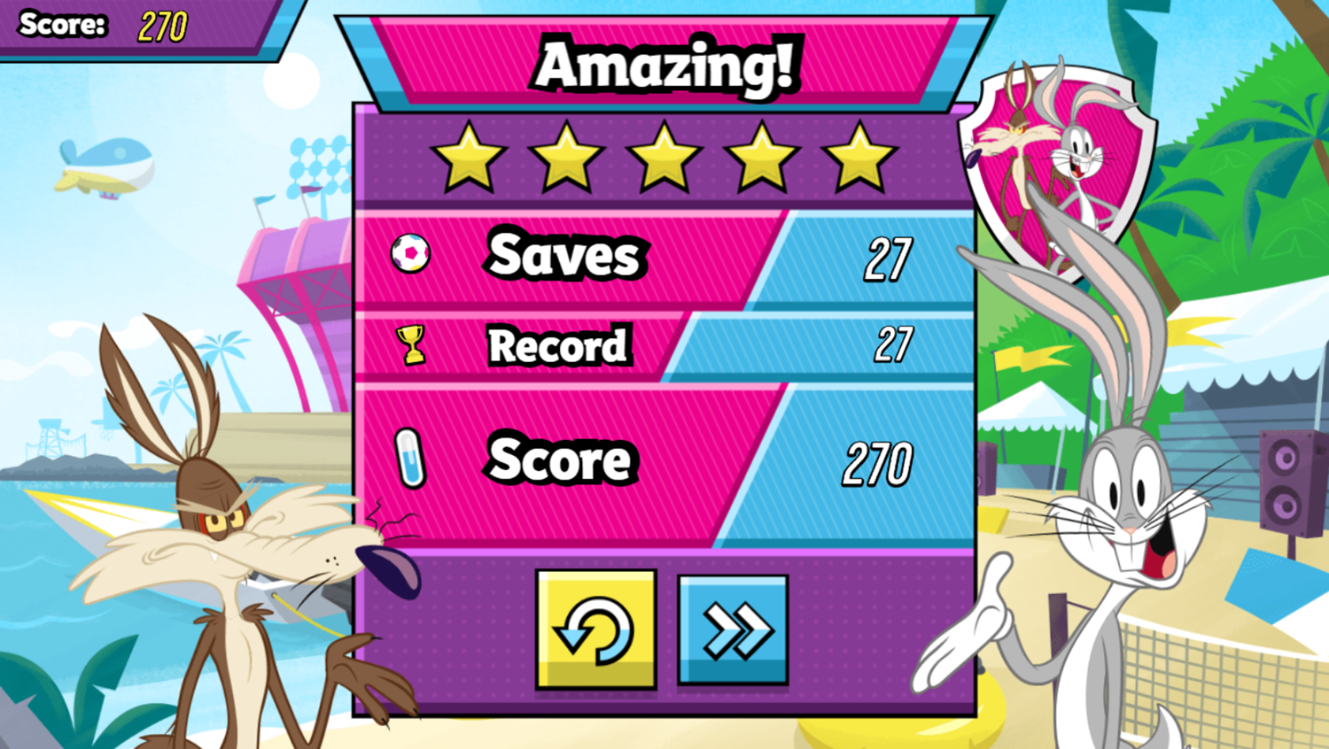 Boomerang All Stars Super Goalie Game Score Screenshot.