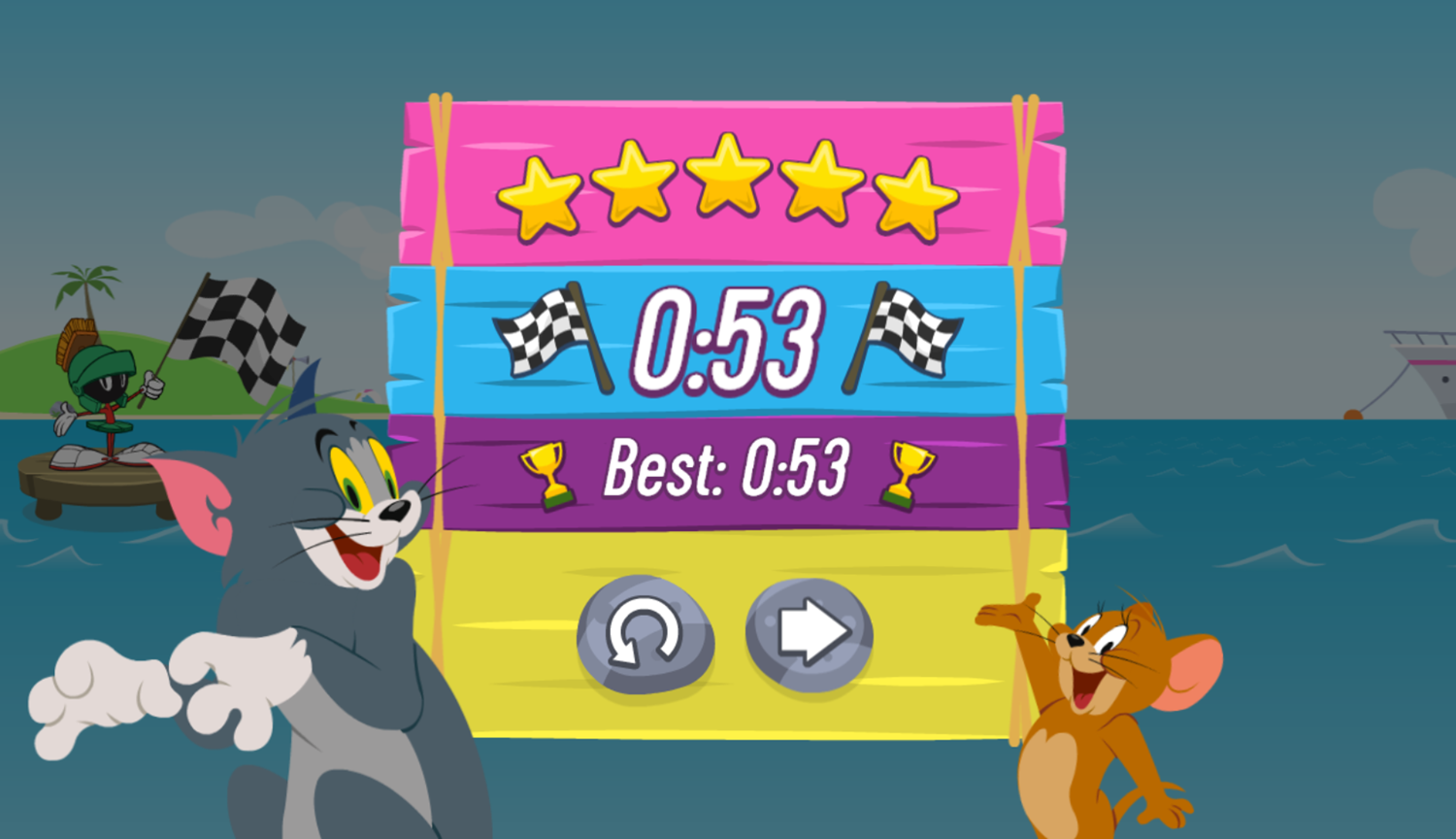 Boomerang Sports Game Water Steering Score Screenshot.