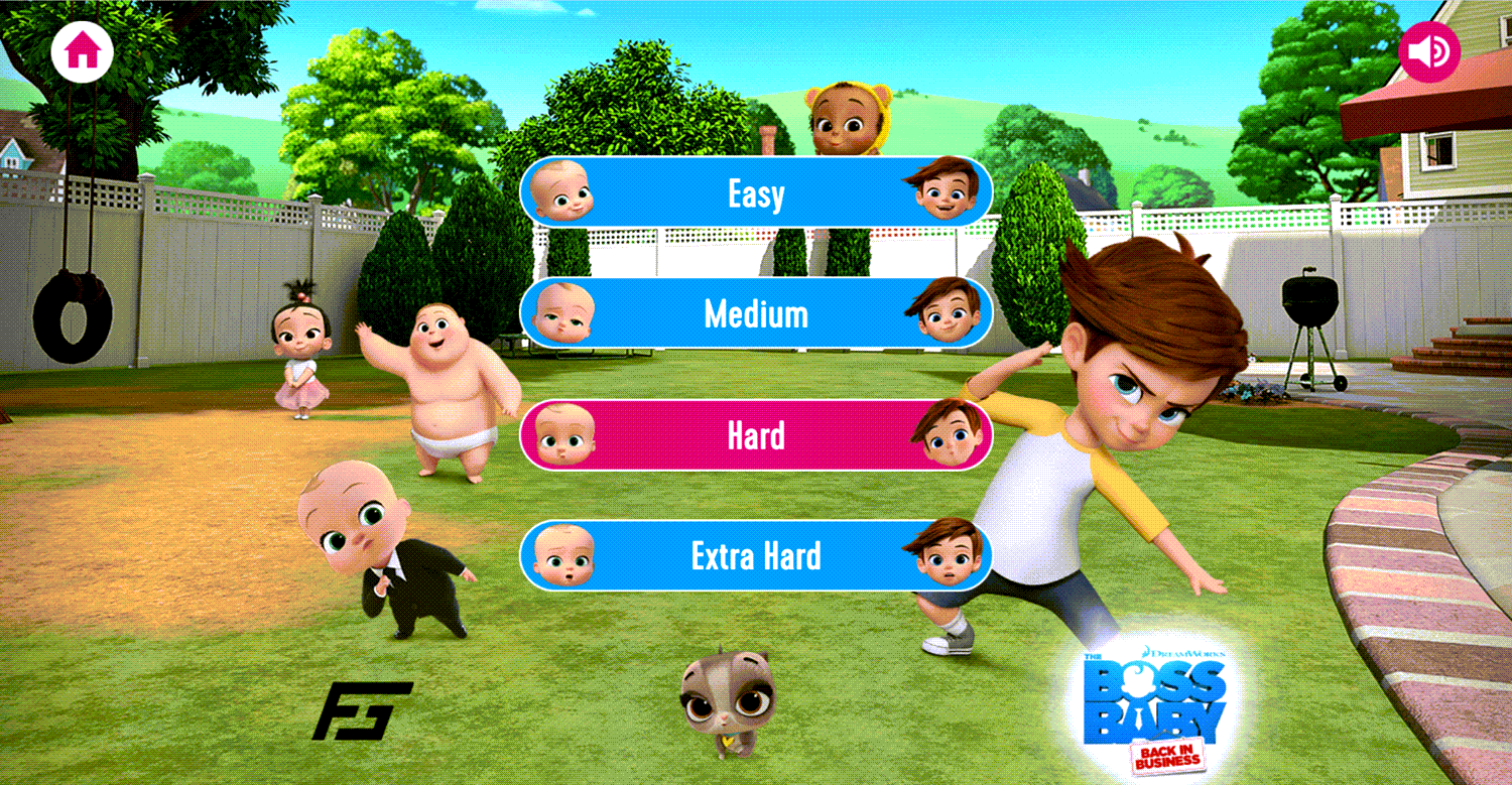 Boss Baby Matching Pairs Game Difficulty Select Screenshot.
