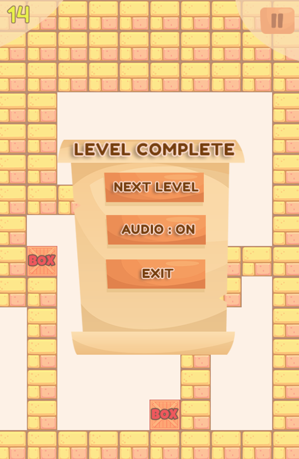 Box Puzzle Game Level Complete Screen Screenshot.