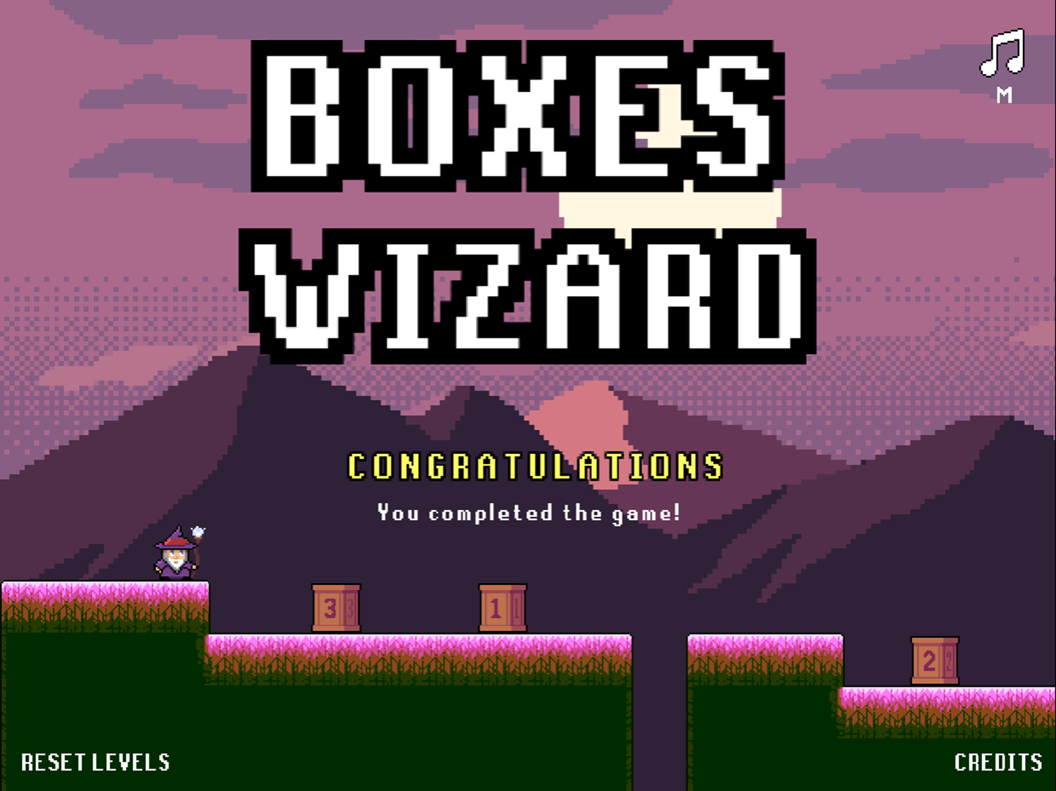 Boxes Wizard Game Beat Screen Screenshot.