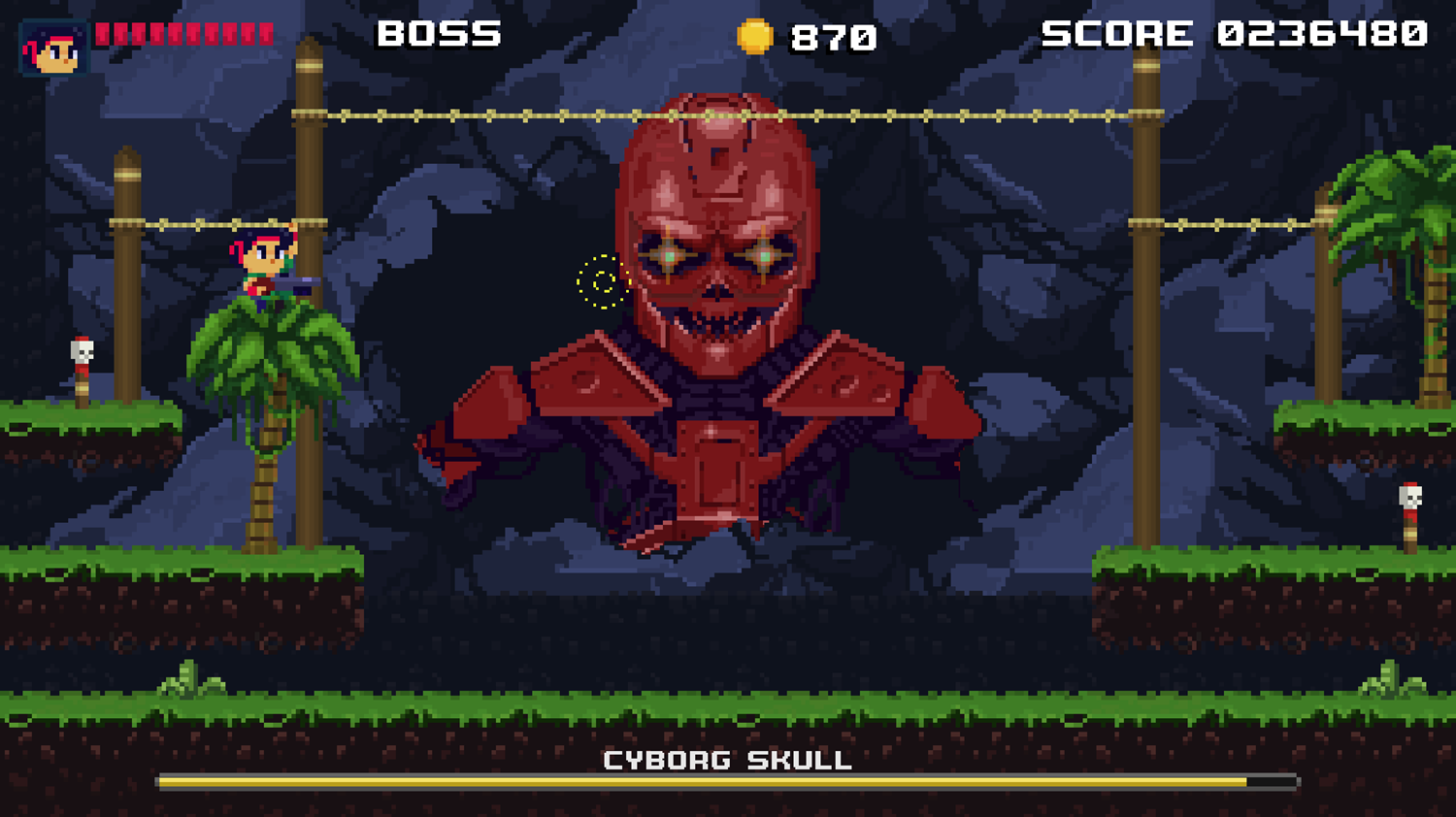 Brave Soldier Invasion of Cyborgs Game Cyborg Skull Attack Warning Screenshot.