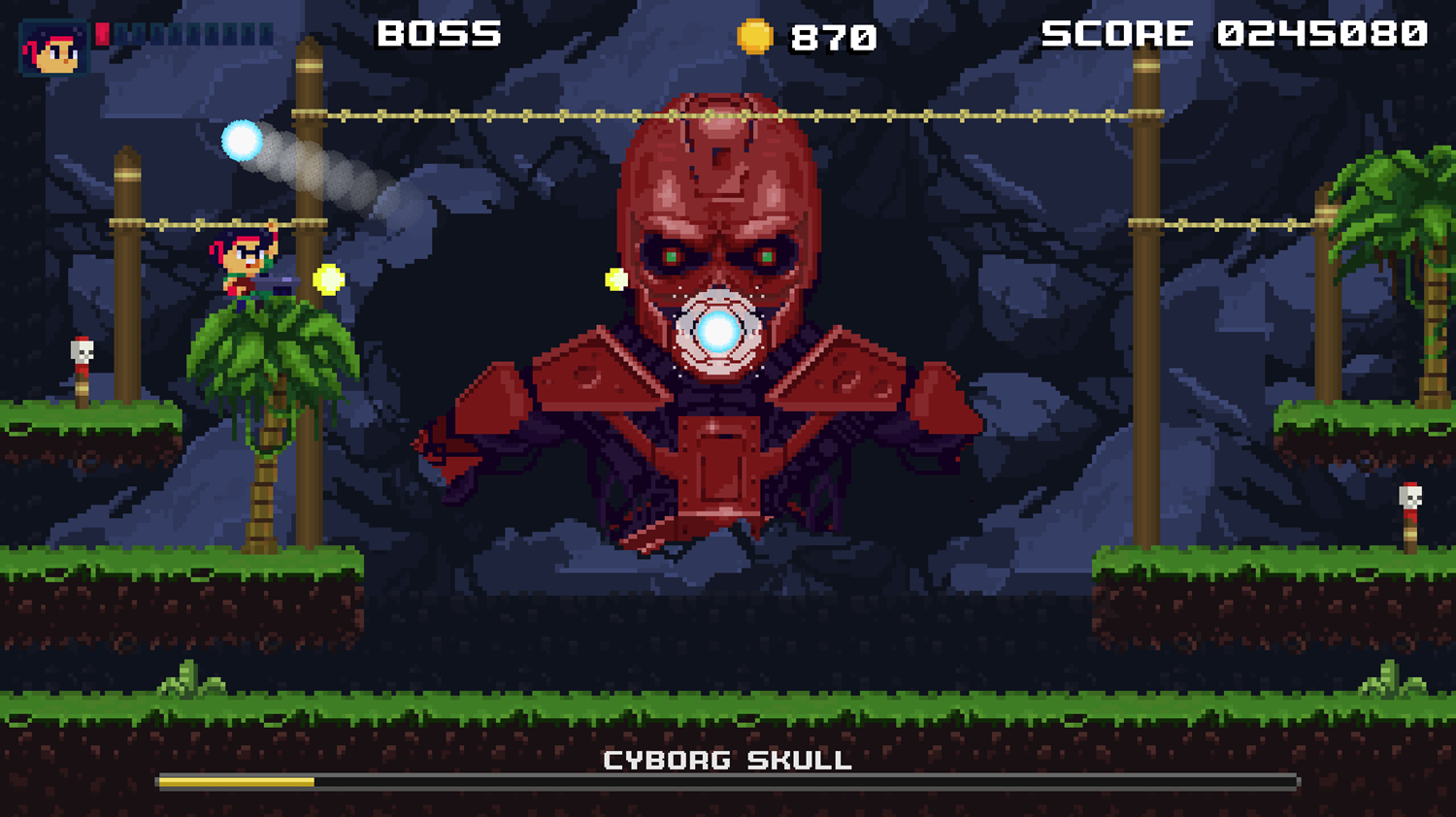 Brave Soldier Invasion of Cyborgs Game Cyborg Skull Blue Attack Screenshot.