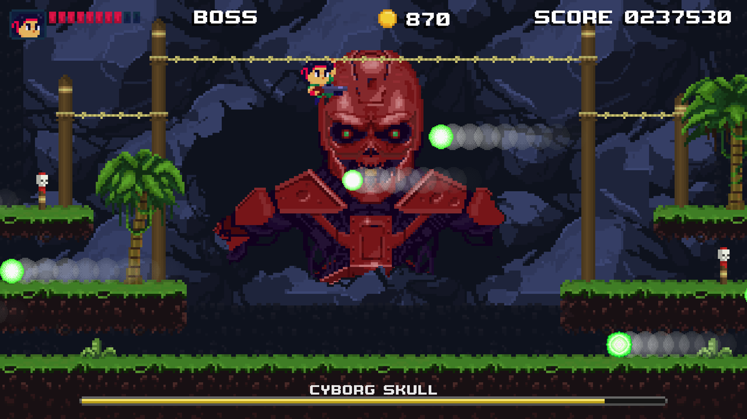 Brave Soldier Invasion of Cyborgs Game Cyborg Skull Green Attack Screenshot.