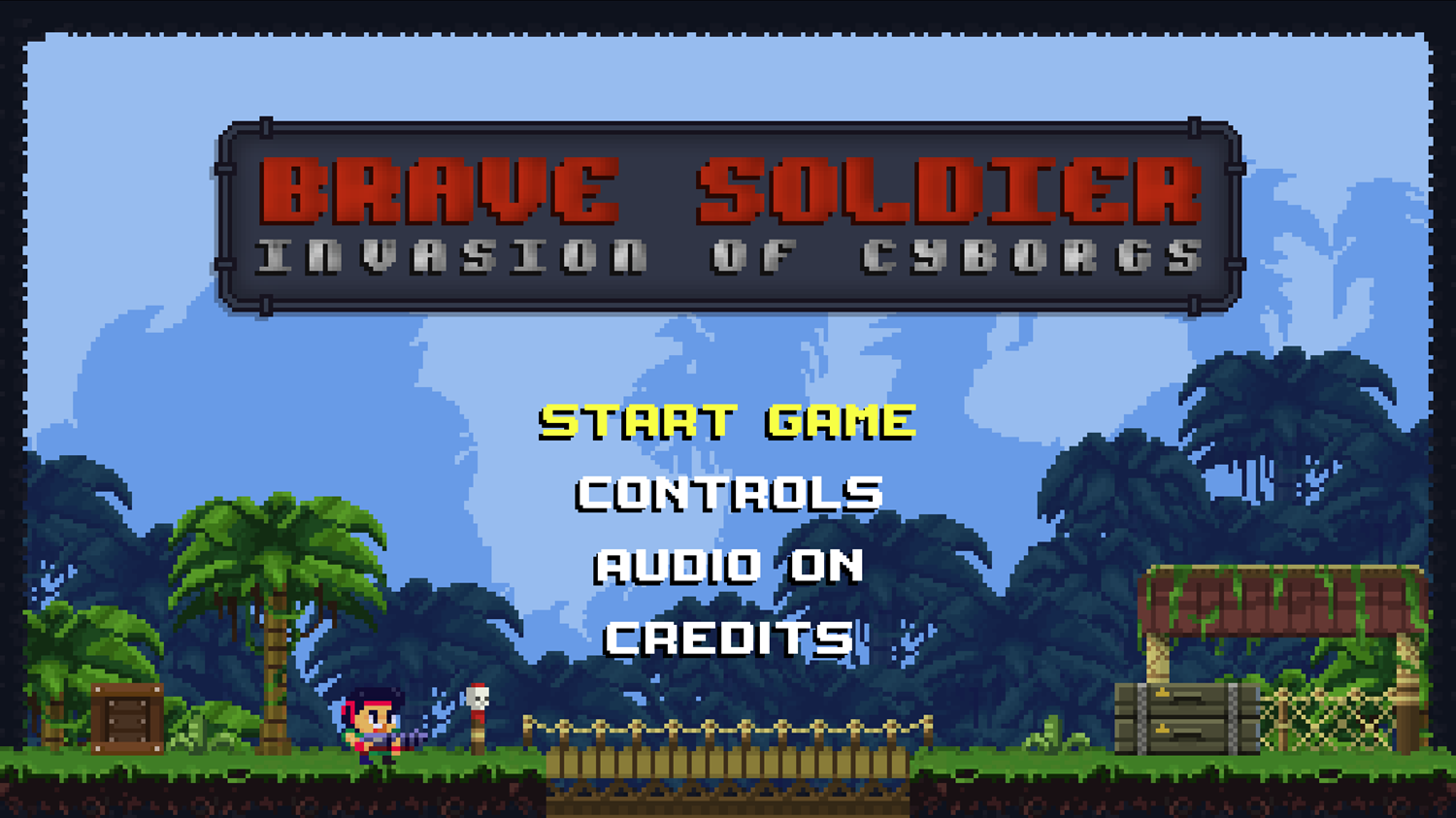 Brave Soldier Invasion of Cyborgs Game Welcome Screen Screenshot.