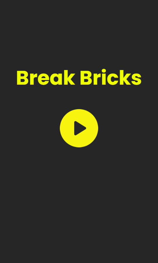 Break Bricks Game Welcome Screen Screenshot.