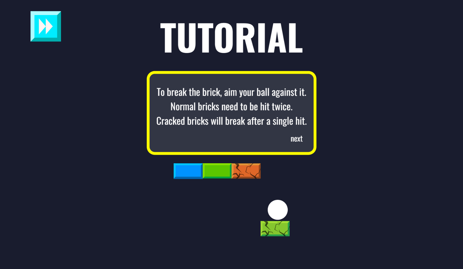 Break The Brick Game Tutorial Screenshot.