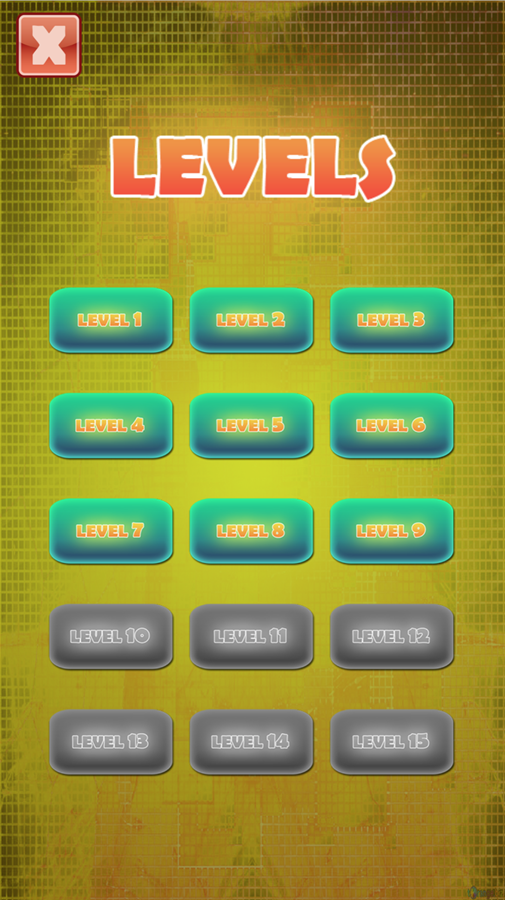 Breakout Bricks Game Level Select Screen Screenshot.