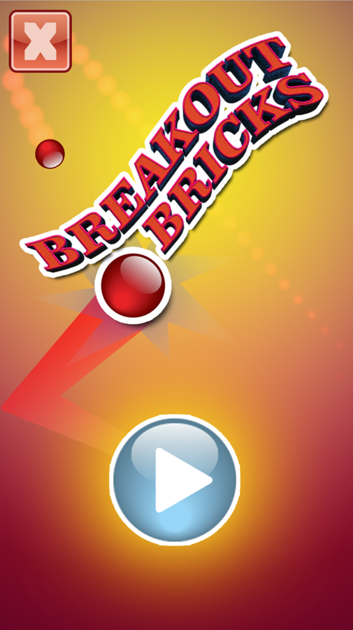 Breakout Bricks Game Welcome Screen Screenshot.