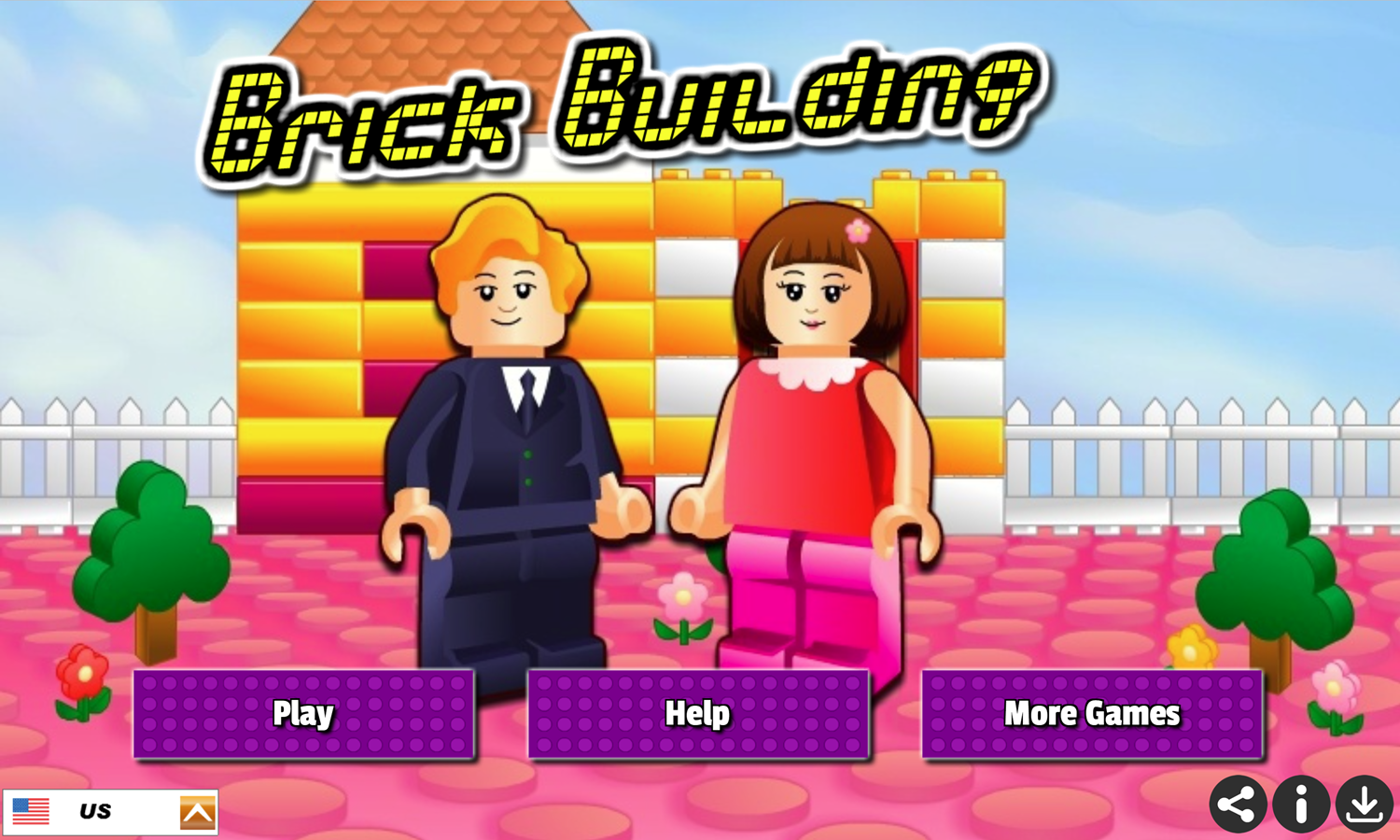 Brick Building Game Welcome Screen Screenshot.