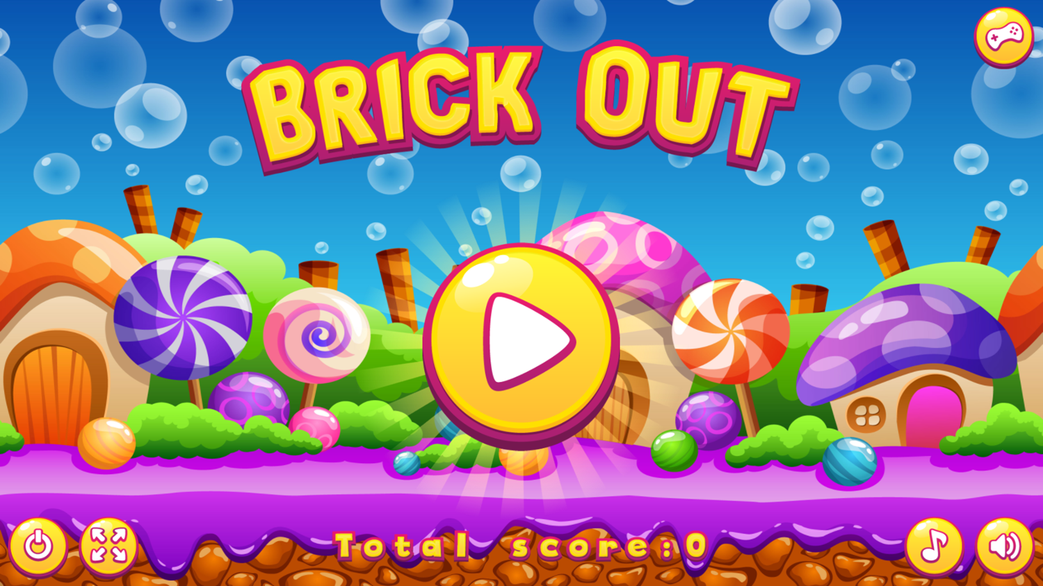 Brickout Game Welcome Screen Screenshot.