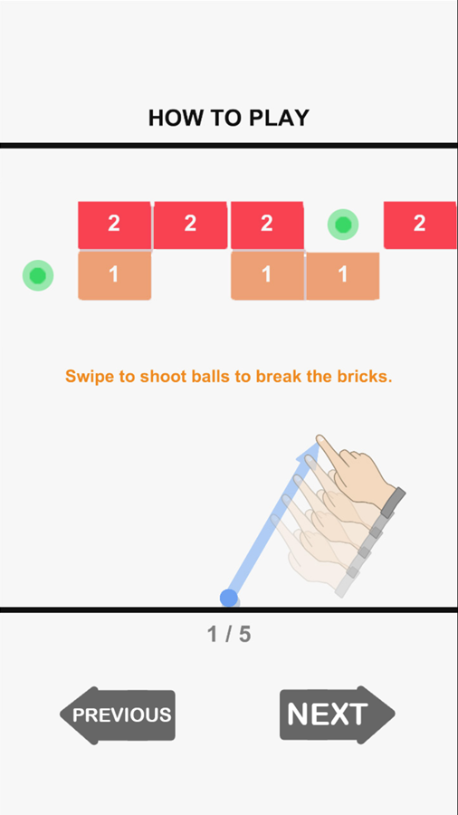 Bricks Breaker Game How to Aim Instructions Screen Screenshot.