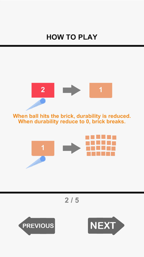 Bricks Breaker Game Brick Durability Information Screen Screenshot.