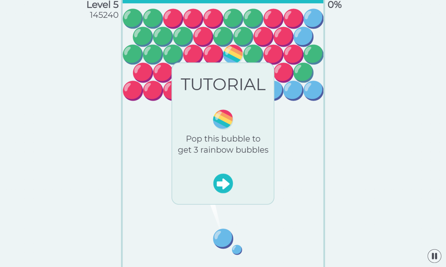 Bubble Defense Game Rainbow Bubble Tutorial Screen Screenshot.