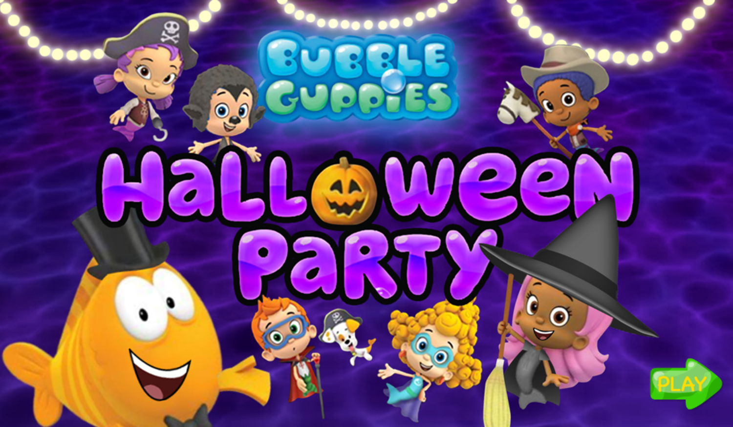 Bubble Guppies Halloween Party Game Welcome Screen Screenshot.