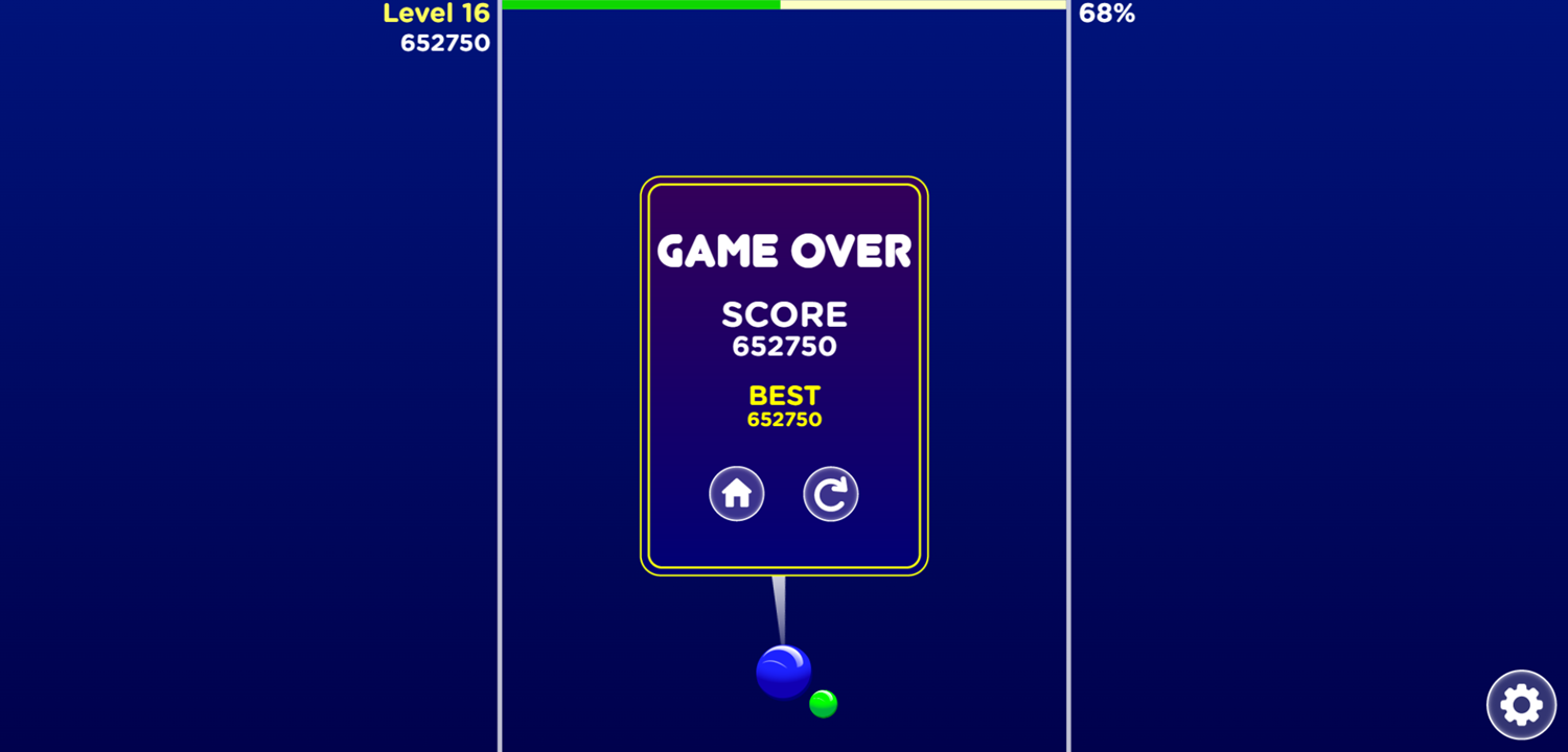 Bubble Invasion Game Over Screen Screenshot.